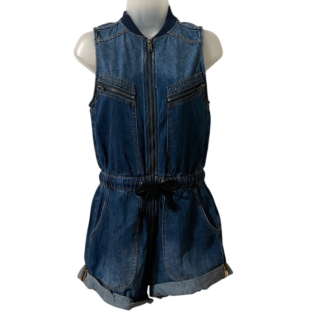 ONE TEASPOON Denim Shorts Romper Sleeveless Zip Frint Size X-Small